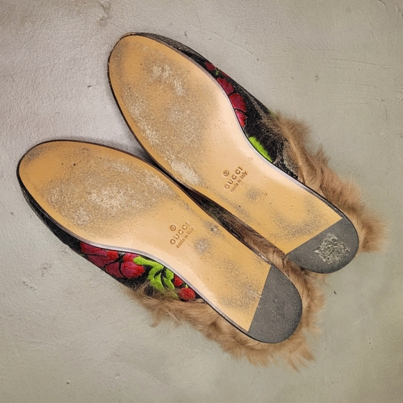 RE: Gucci Princetown Brocade Fur Trim Mules Size 36.5 Loafers Floral Jacquard - Picture 8 of 13